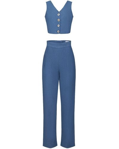 Deer You Esme Enchanting Crop Top & Tailored Pant In Blue Chambray