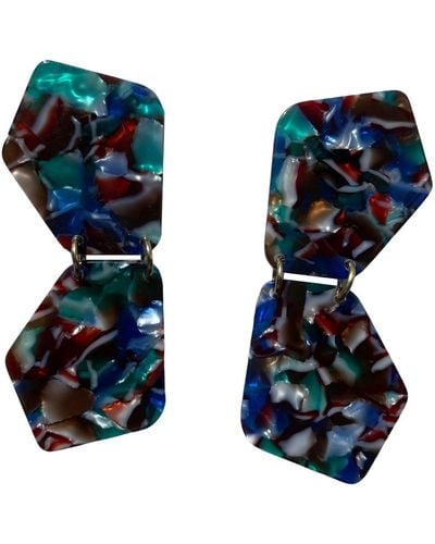CLOSET REHAB Double Shield Drop Earrings In Green & Navy - Blue