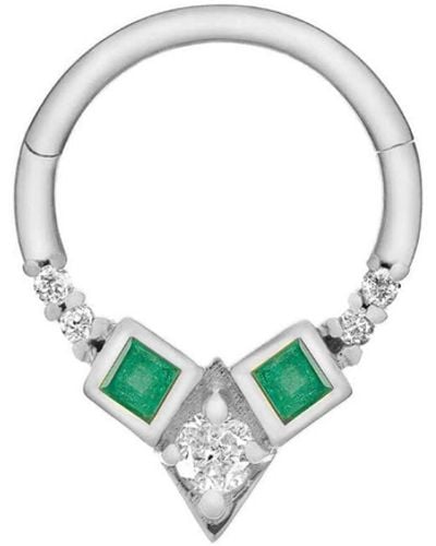 Zohreh V. Jewellery Emerald & Diamond Daith Hoop Earring 9k White Gold - Green