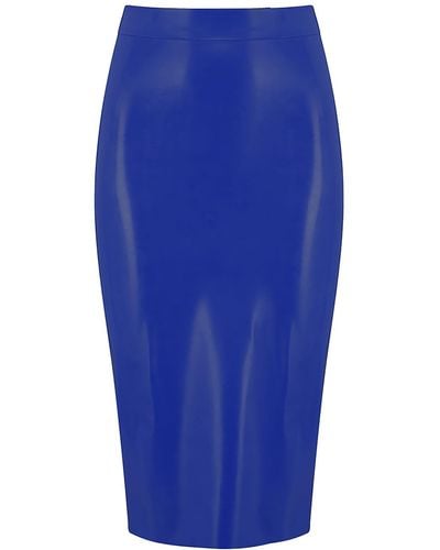 Elissa Poppy Latex Midi Skirt - Blue