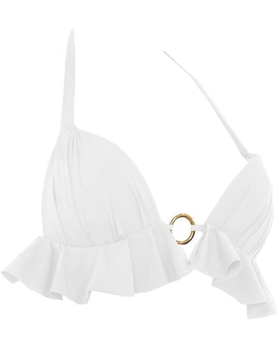ANTONINIAS Dalliance Padded Halter Bikini Top With Ruffles In - White