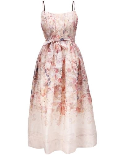 Smart and Joy Neutrals / Flower Print Organza Strappy Dress - Pink