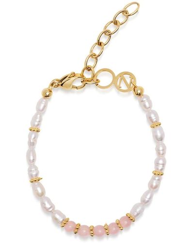 Nialaya Beaded Bracelet With Pearl And Pink Opal - Metallic