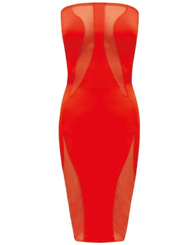 OW Collection Swirl Tube Dress With Sheer Material - Red
