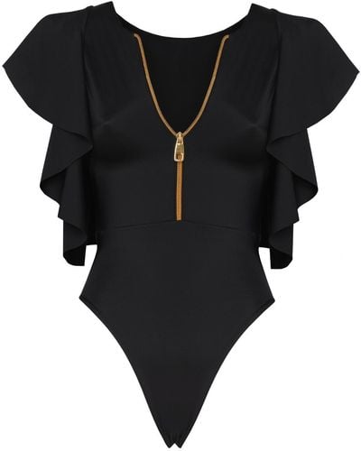 ANTONINIAS Juliet Bodysuit With Decorative Zip In Black