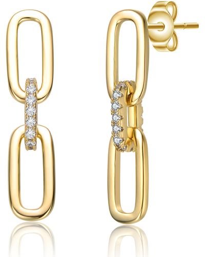Genevive Jewelry Rachel Glauber Yellow Gold Plated With Cubic Zirconia Triple Chain Drop Earrings - Metallic