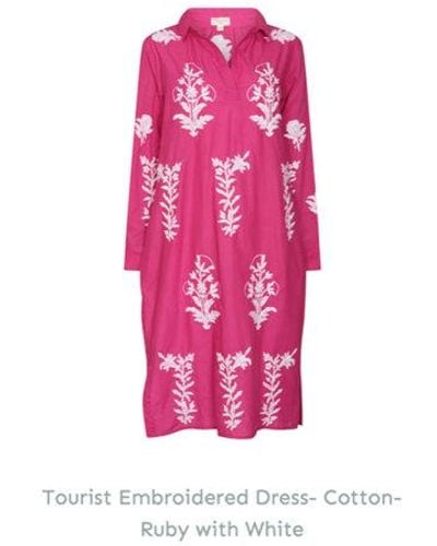 NoLoGo-chic White Embroidered Tourist Dress Cotton Ruby - Pink