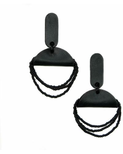 WAIWAI Noir Bead Leather Earrings - Black