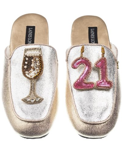 Laines London Classic Mules With 21st Birthday & Glass Of Champagne Brooches - Pink