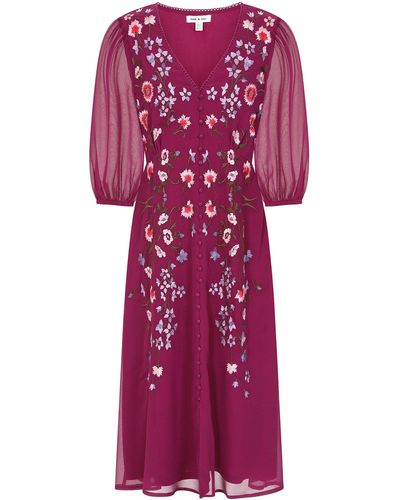 Frock and Frill Amaya Floral Embroidered Midi Dress - Purple