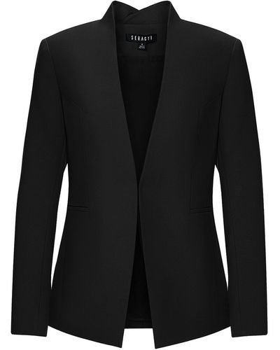 Seragyi Nicole Seasonless Extra Fine Merino Wool Crossover Collar Blazer - Black