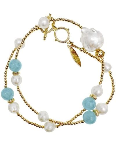 Farra Aquamarine With Baroque Pearls Double Layer Bracelet Or Choker - Metallic
