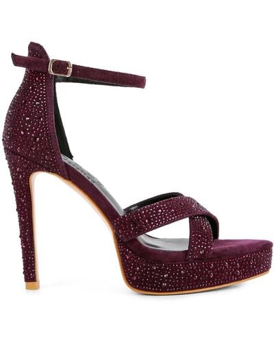 Rag & Co Regalia Purple Diamante Studded High Heel Dress Sandals