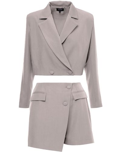 BLUZAT Neutrals Suit With Cropped Blazer And Skort - Gray