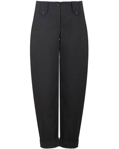 Conquista Full Length Virgin Wool Style Turn Up Trousers - Grey