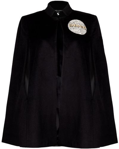 Laines London Laines Couture Wool Blend Cape With Embellished Disco Ball - Black