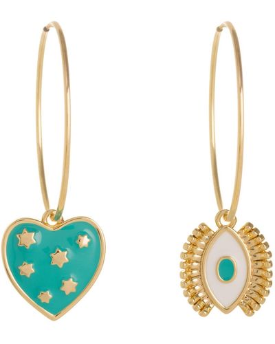 Patroula Jewellery Turquoise Talisman Hoop Earrings - Metallic