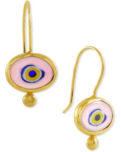 Ottoman Hands Alara Evil Eye Pink Drop Earrings - Metallic