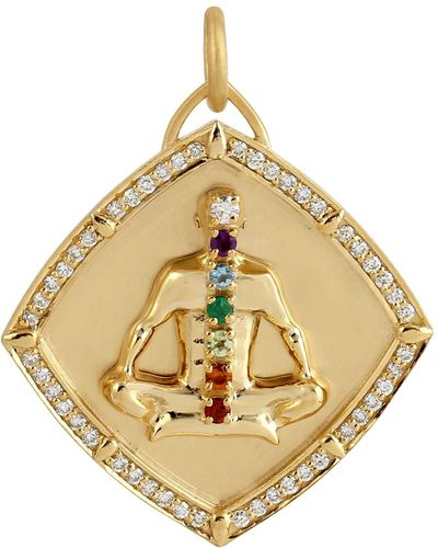 Artisan Chakra Harmony In 14k Gold Diamond Seven Chakra Pendant Amethyst Aquamarine Citrine Emerald Gemstone - Metallic