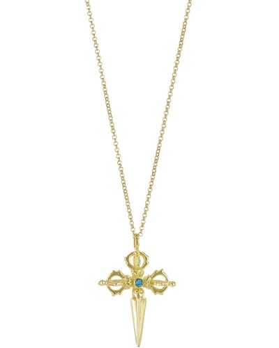Wolf and Zephyr Turquoise Tibetan Cross Necklace Vermeil - Metallic