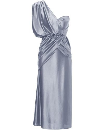 BLUZAT Midi Dress With One Draped Shoulder - Blue