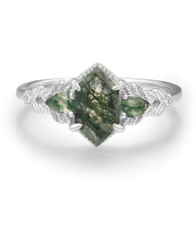 Azura Jewelry Gardenia Moss Agate Ring White Gold Vermeil - Green