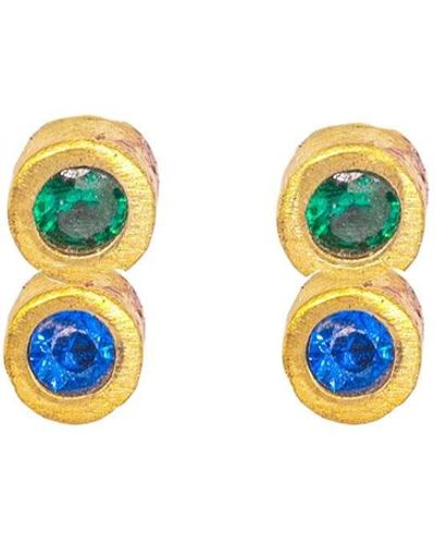 Lily Flo Jewellery Disco Dot Emerald And Blue Sapphire Stud Earrings - White