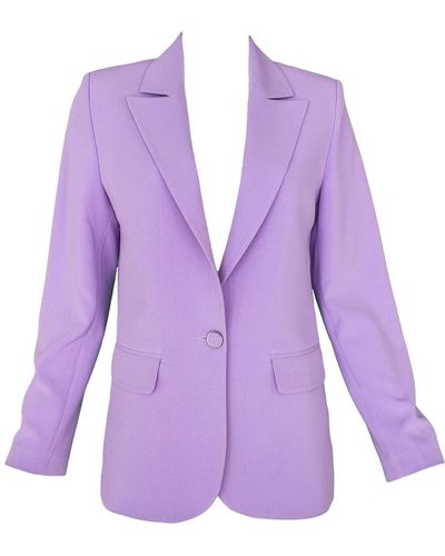 Lalipop Design Tailored Lilac Blazer Jacket With Embroidery & Lazer Cut Details - Purple