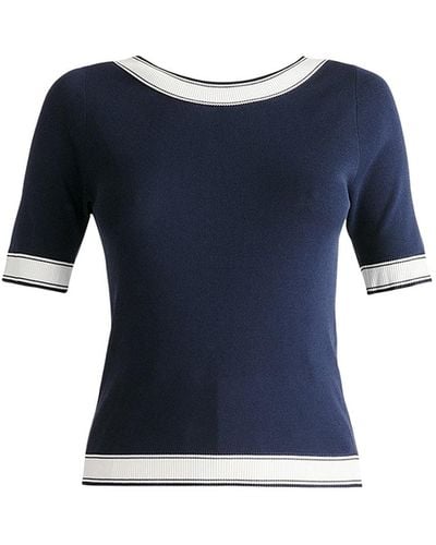 Paisie Scoop Back Top In Navy & White - Blue