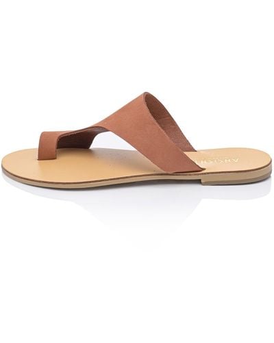 Ancientoo Celaeno Apple Nubuck Contemporary Fashion Flip Flops With Toe Ring – 's Leather Slide Sandal - Brown