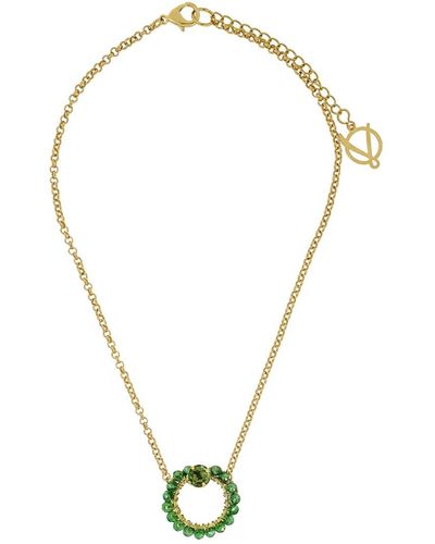 Lavish by Tricia Milaneze Leaf Green Lena Handmade Crochet Necklace - Metallic