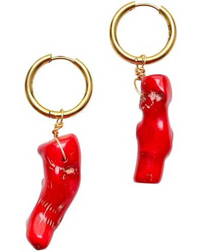 Smilla Brav Vintage Coral Hoop Earrings Crete - Red