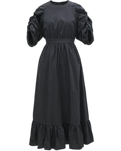 Smart and Joy Trapeze Dress With Puffed Sleeves - Black