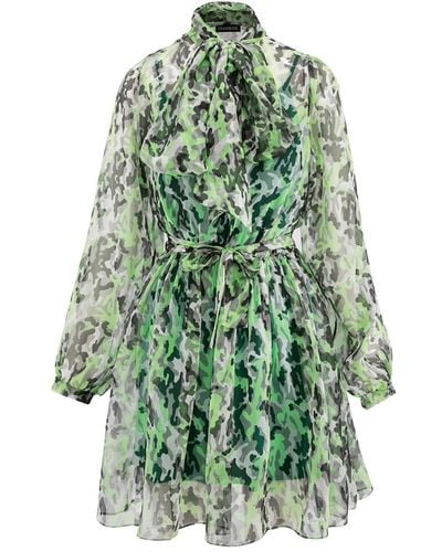 Framboise Moza Mini Silk Print Dress - Green