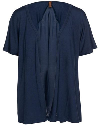 Conquista Short Sleeve Open Front Cardigan In Navy - Blue