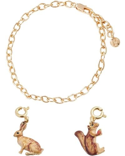 Fable England Cable Chain Bracelet With Enamel Rabbit Charm & Enamel Cheeky Squirrel Charm - Metallic