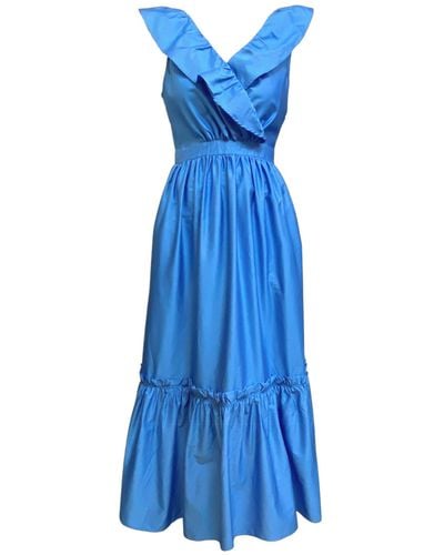 Lavaand The Erin Frill Maxi Dress In Cornflower - Blue