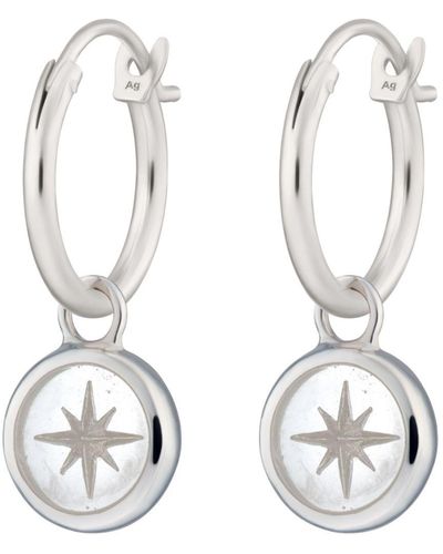 Lily Charmed Sterling Silver White Star Resin Charm Hoop Earrings - Metallic