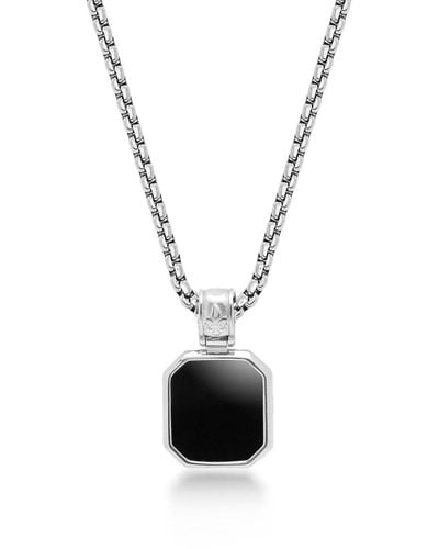 Nialaya Silver Necklace With Square Matte Onyx Pendant - White