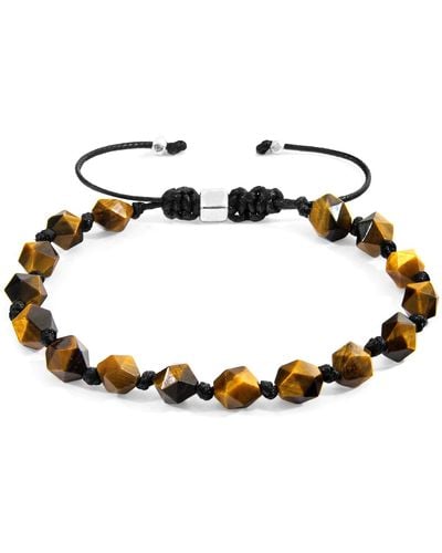 Anchor and Crew Brown Tigers Eye Zebedee Silver & Stone Beaded Macrame Bracelet - Multicolor
