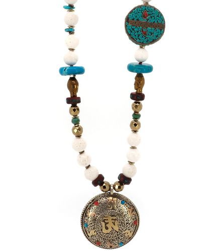 Ebru Jewelry Spiritual Buddha Mantra Necklace - Metallic