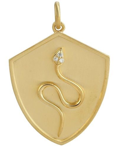Artisan 14k Gold & Natural Diamond In Snake Shield Shape Pendant - Metallic