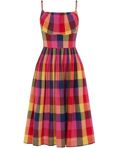 Emily and Fin Enid Jaipur Plaid Dress - Red