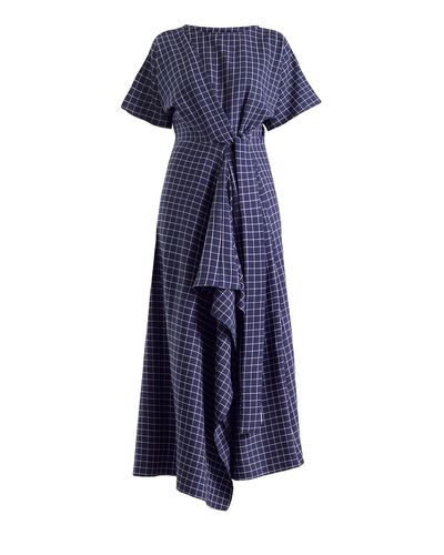 Meem Label Baxter Navy Small Grid Wrap Dress - Blue