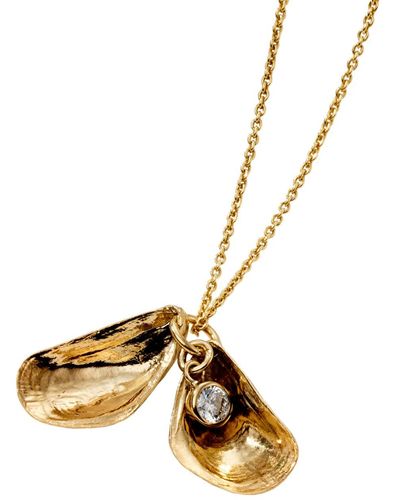 Posh Totty Designs Yellow Plated Mussel Shell Cz Diamond Necklace - Metallic