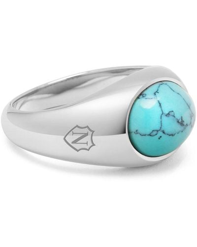 Nialaya Oval Signet Ring With Turquoise Stone - Blue