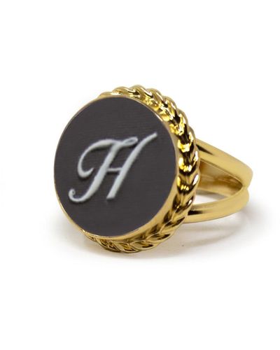 Vintouch Italy Gold Vermeil Black Cameo Ring Initial H - Metallic