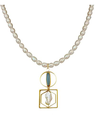 Aracheli Studio Geometric Art Gray Oblong X Pearls Necklace - Metallic