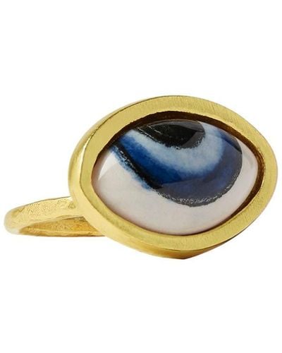 Ottoman Hands Adira Blue Porcelain Evil Eye Ring