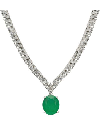 LÁTELITA London Garbo Oval Gemstone Tennis Necklace Emerald Silver - Metallic